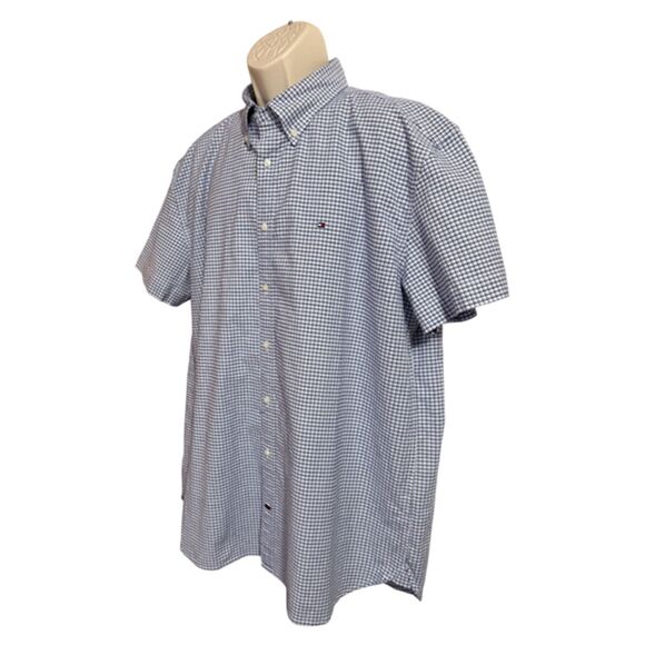 Tommy Hilfiger Blue & White Plaid Short Sleeve Button Down Shirt Size XXL - Picture 4 of 12